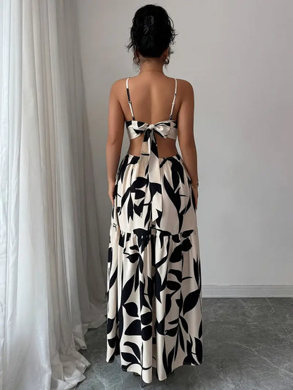 Long Black & Cream Womens Dress - Avelora