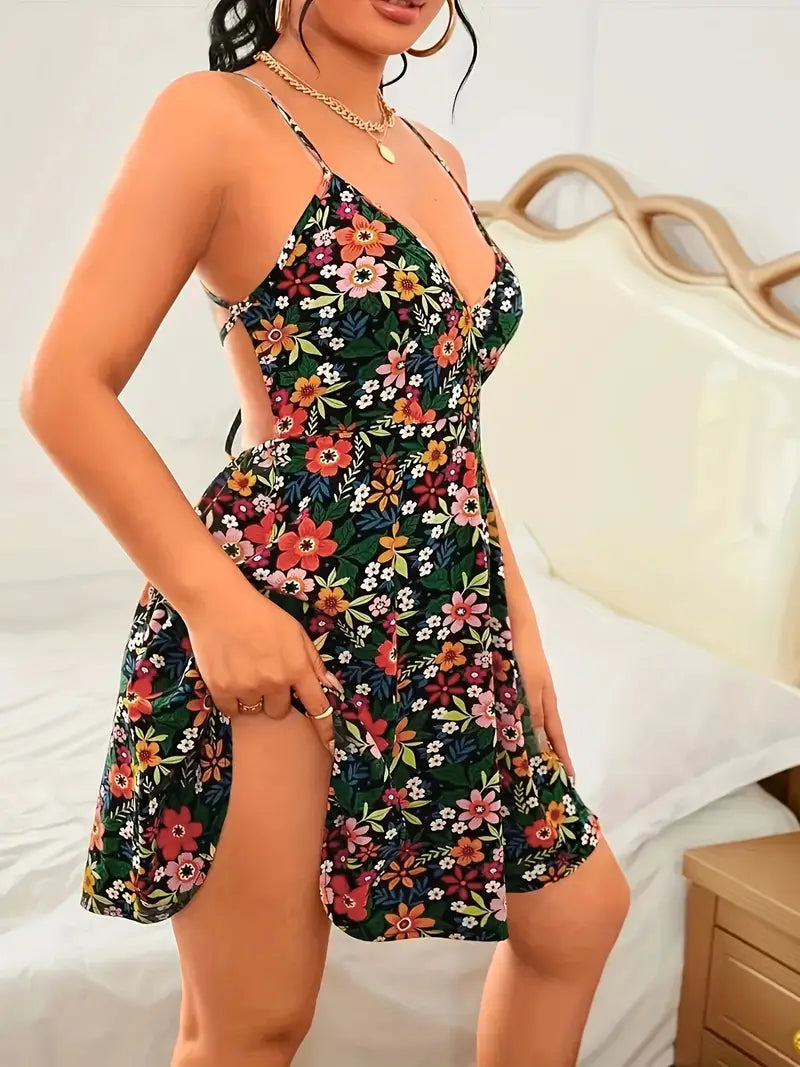 Flower Open Slit Summer Dress - Avelora