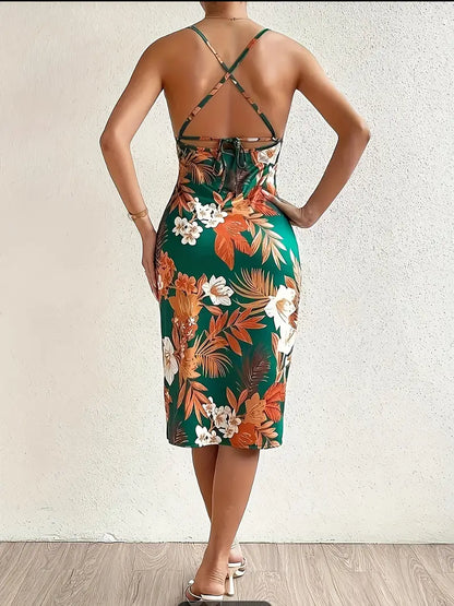 Long Flower Slim Fit Dress - Avelora