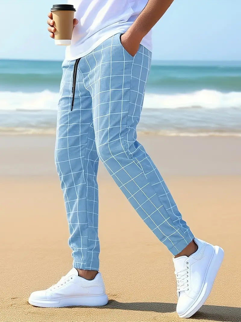 Blue Checkers Mens Pants - Avelora