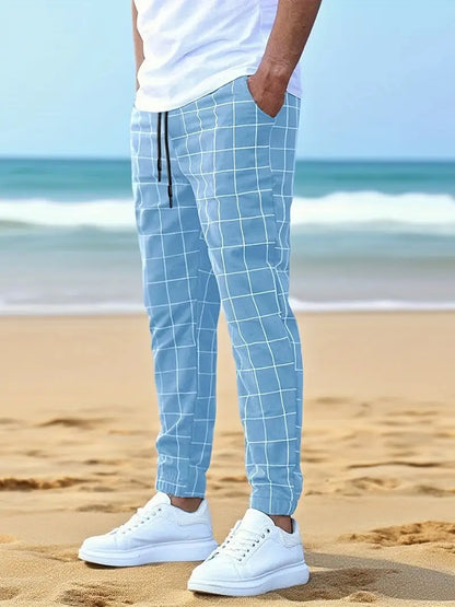 Blue Checkers Mens Pants - Avelora