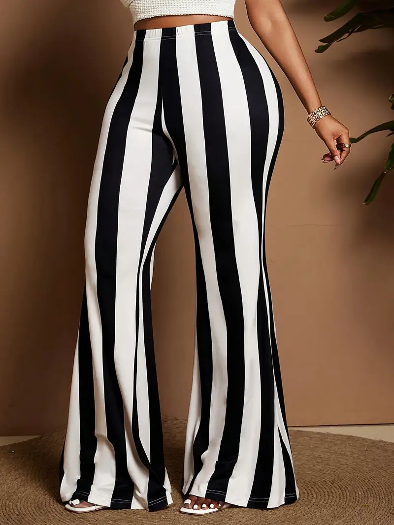 Black & White Stripped Womens Pants - Avelora
